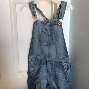 Lucky Brand light wash overalls.